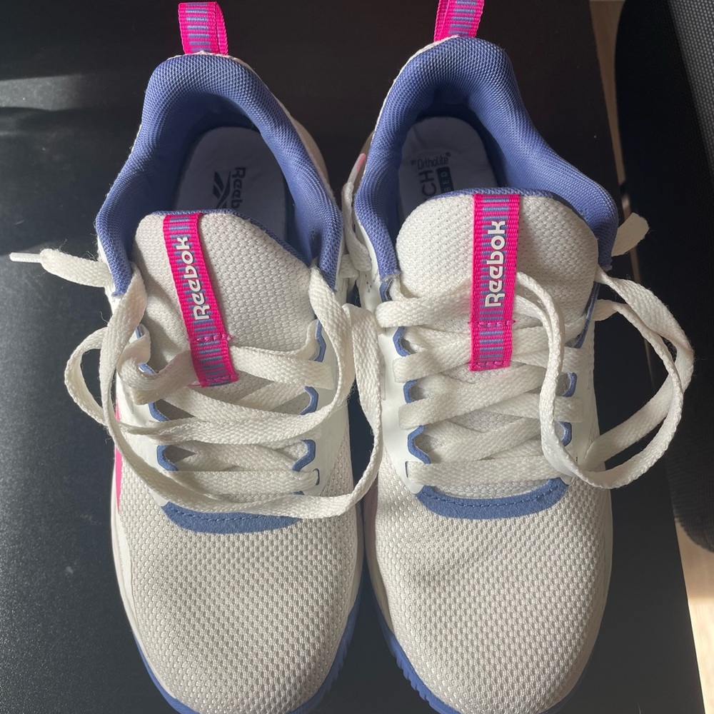 Reebok White and Blue Sneakers with Pink Highlights